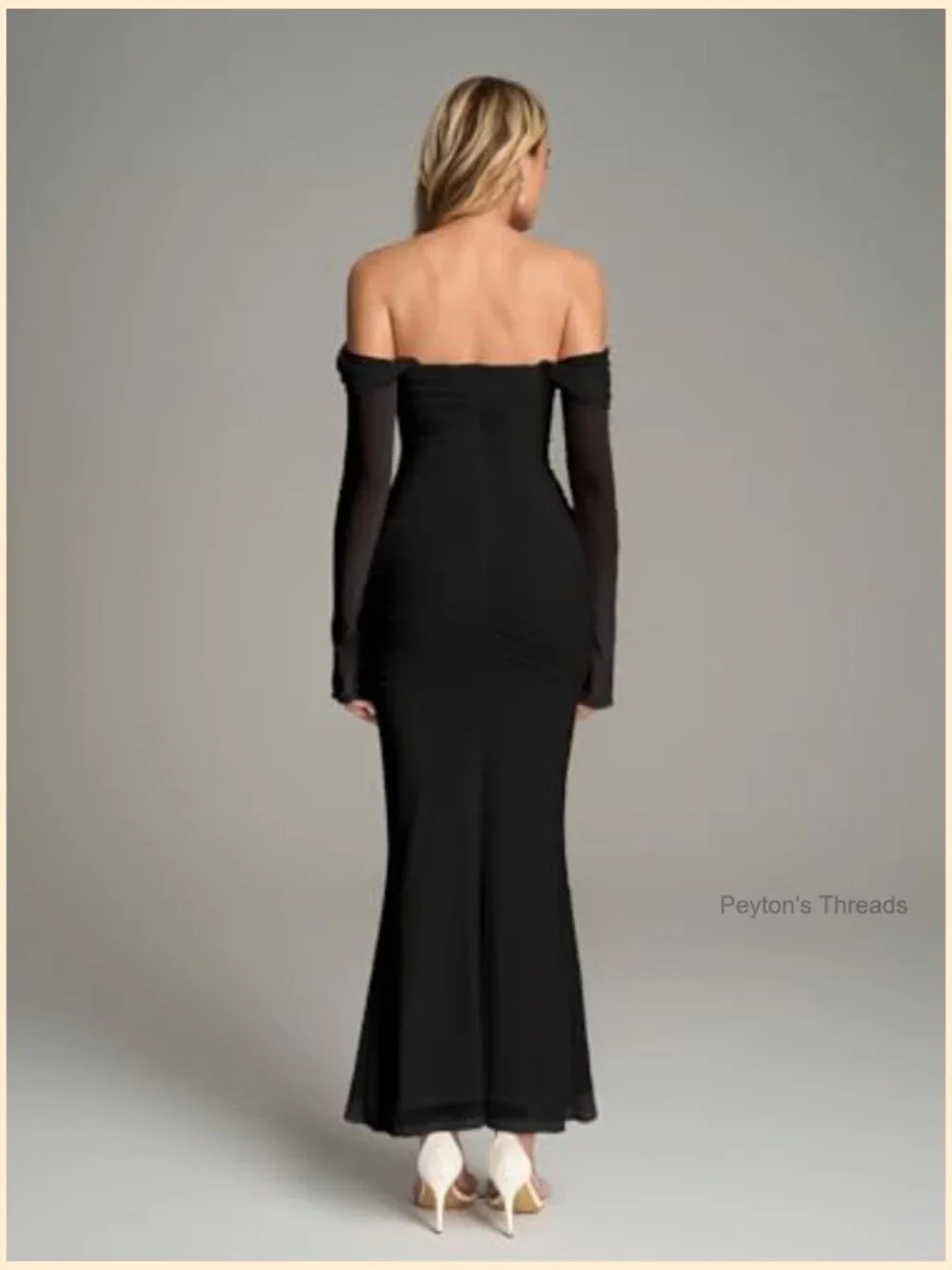 Off Shoulder Long Sleeve Maxi Dress Corset Bodycon Ruched Cocktail Dress - Picture 4 of 7